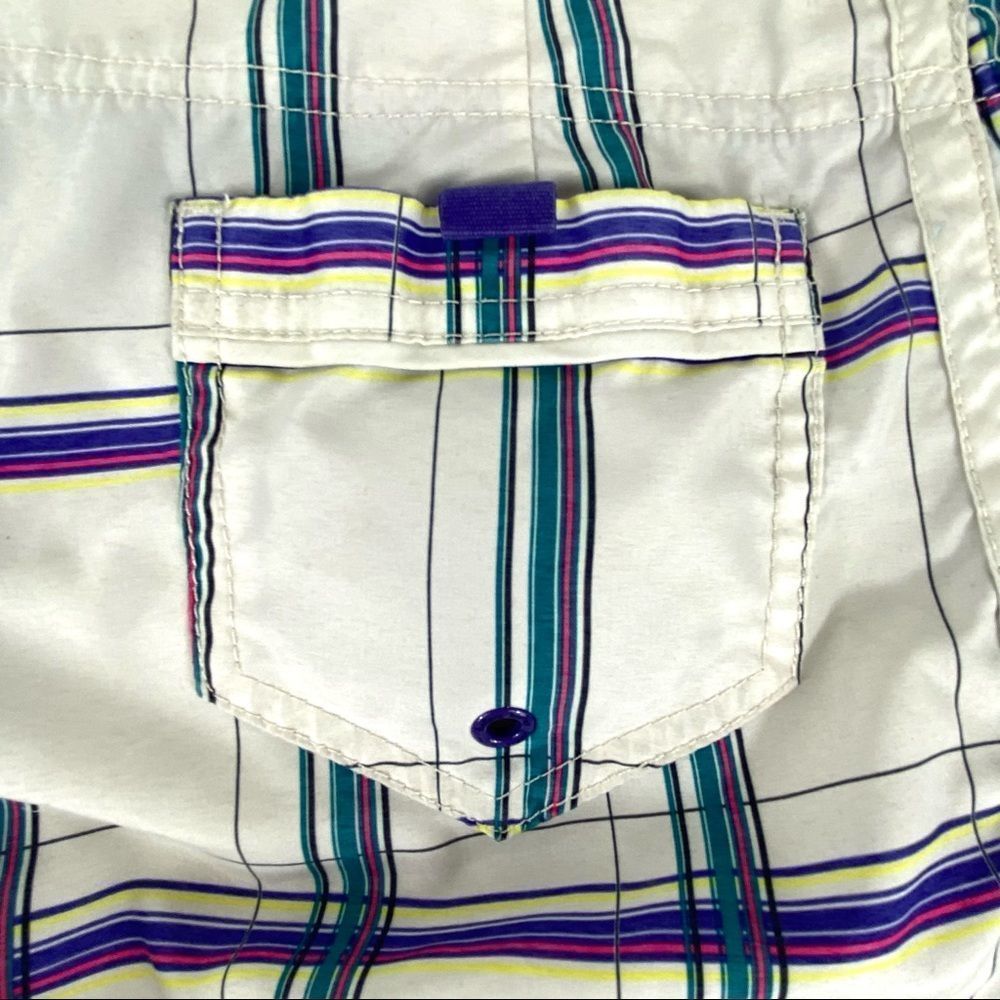 Hurley plaid board shorts white purple teal size 7 - Picture 5 of 9
